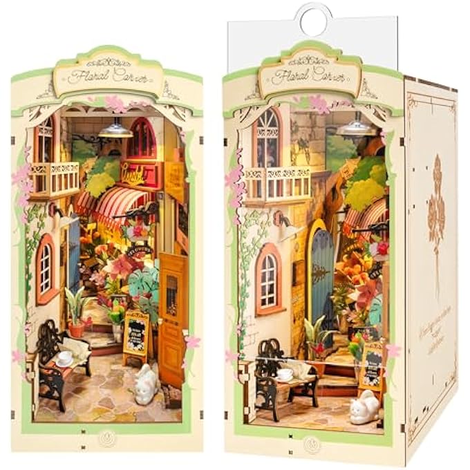 BOOK NOOK FLOWER CORNER KIT WITH LED LIGHTS DIY MINIATURE HOME KIT 3D WOODEN PUZZLE FOR ADULTS TO BUILD BOOKSHELF DECORATION CHRISTMAS BIRTHDAY GIFT - Image 1